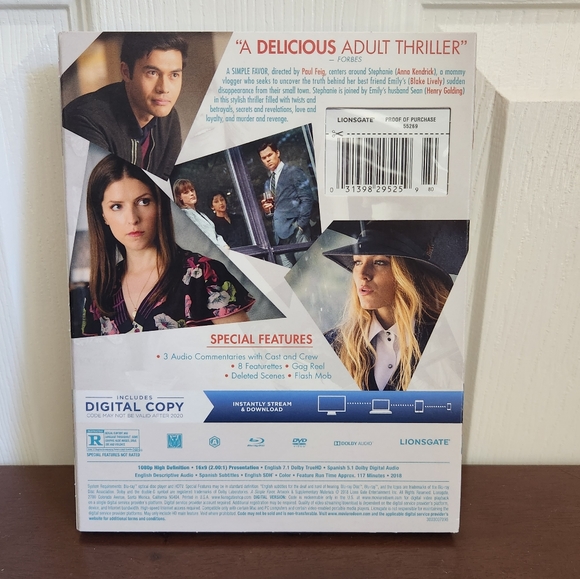 2/$10 A Simple Favor Blu-Ray and DVD NWT 📀 - Picture 2 of 3